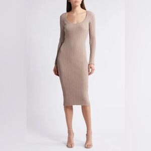 WAYF  Alexi Long Sleeve Rib Dress - Beige